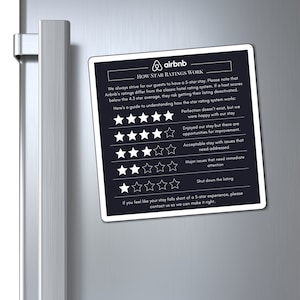 Airbnb Star Rating Explanation Magnet, Black And White 5 Star Rating Guide