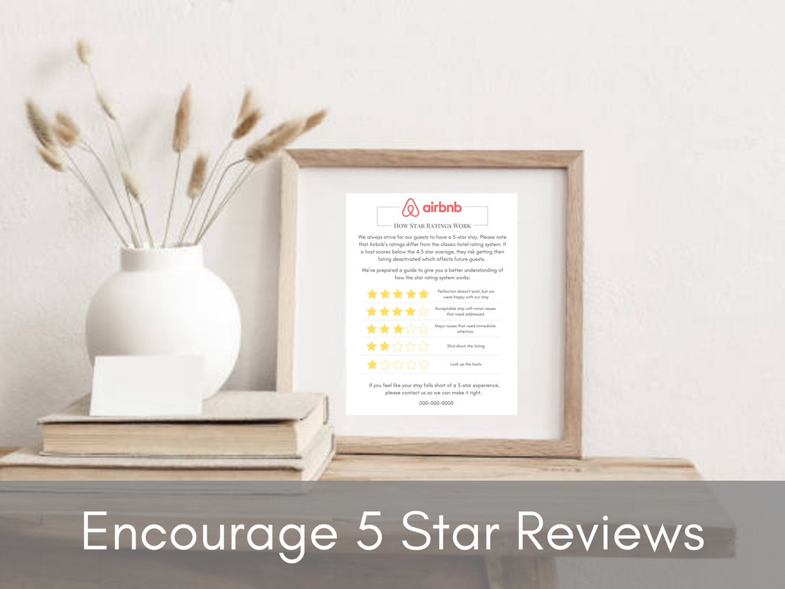 Airbnb Star Rating Explanation Printable Editable Template, 5 Star