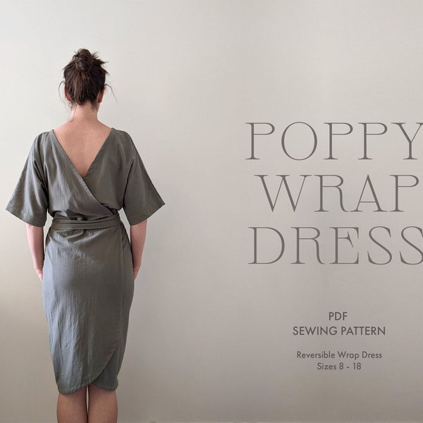 Reversible wrap dress digital sewing pattern | midi dress beginner friendly pdf pattern | Kimono dress | Size 8 - 18 | US Letter, A4, A0