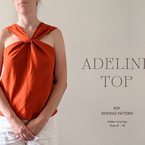Twist neck top digital sewing pattern | Halter top pdf pattern | Linen cami top beginner friendly pattern | Size 8 - 18 | A4, A0, US Letter