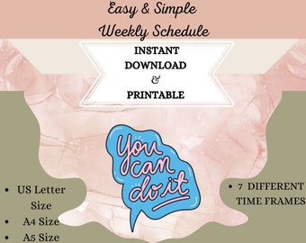 Weekly Schedule, Simple and Easy Hourly Weekly Schedule, Instant Download & Printable Planner, Printable Minimalist Weekly Planner/Schedule