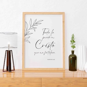Druckbare Zitate Wandkunst // Spanische Bibel Wandkunst // Bibel Vers Spanisch // Spanische Bibel Zitat //Filipenses 4:13 // Home Decor