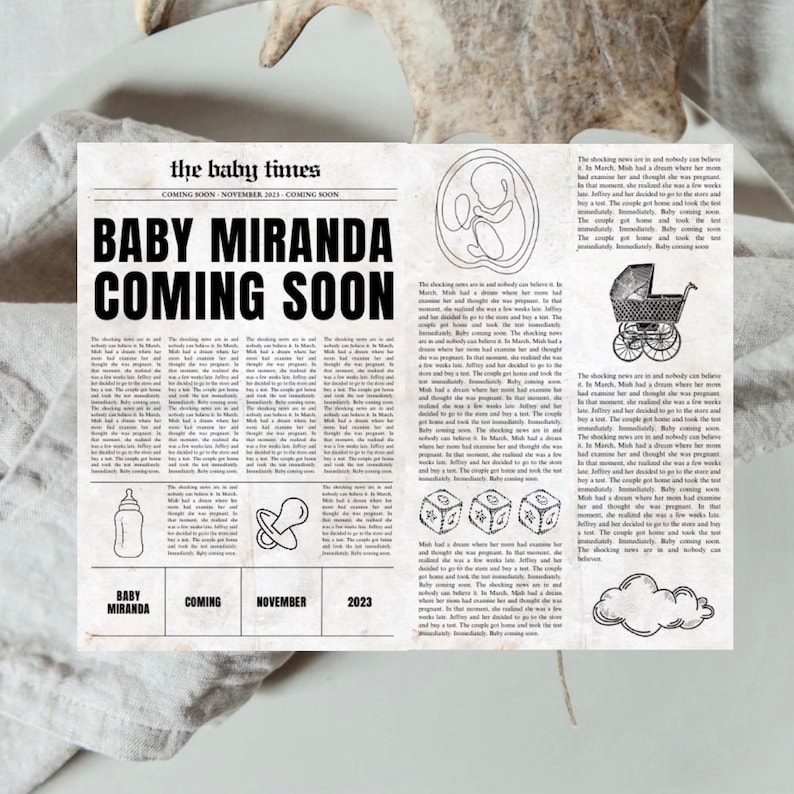 Cute Newspaper Pregnancy Announcement editable Download Etsy