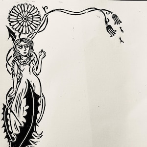 Diente de león / Art Nouveau / Impresión en relieve linograbado original / Membrete / Papel de carta