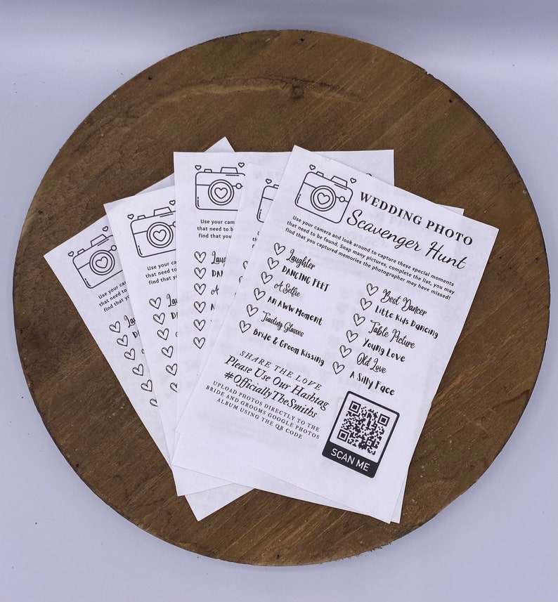 Wedding Photo Scavenger Hunt Template With Hashtag and QR Code Etsy