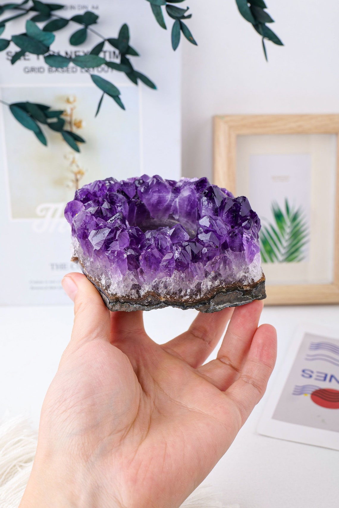 Natural Crystal Candle Holder. Amethyst Cluster Candle Etsy