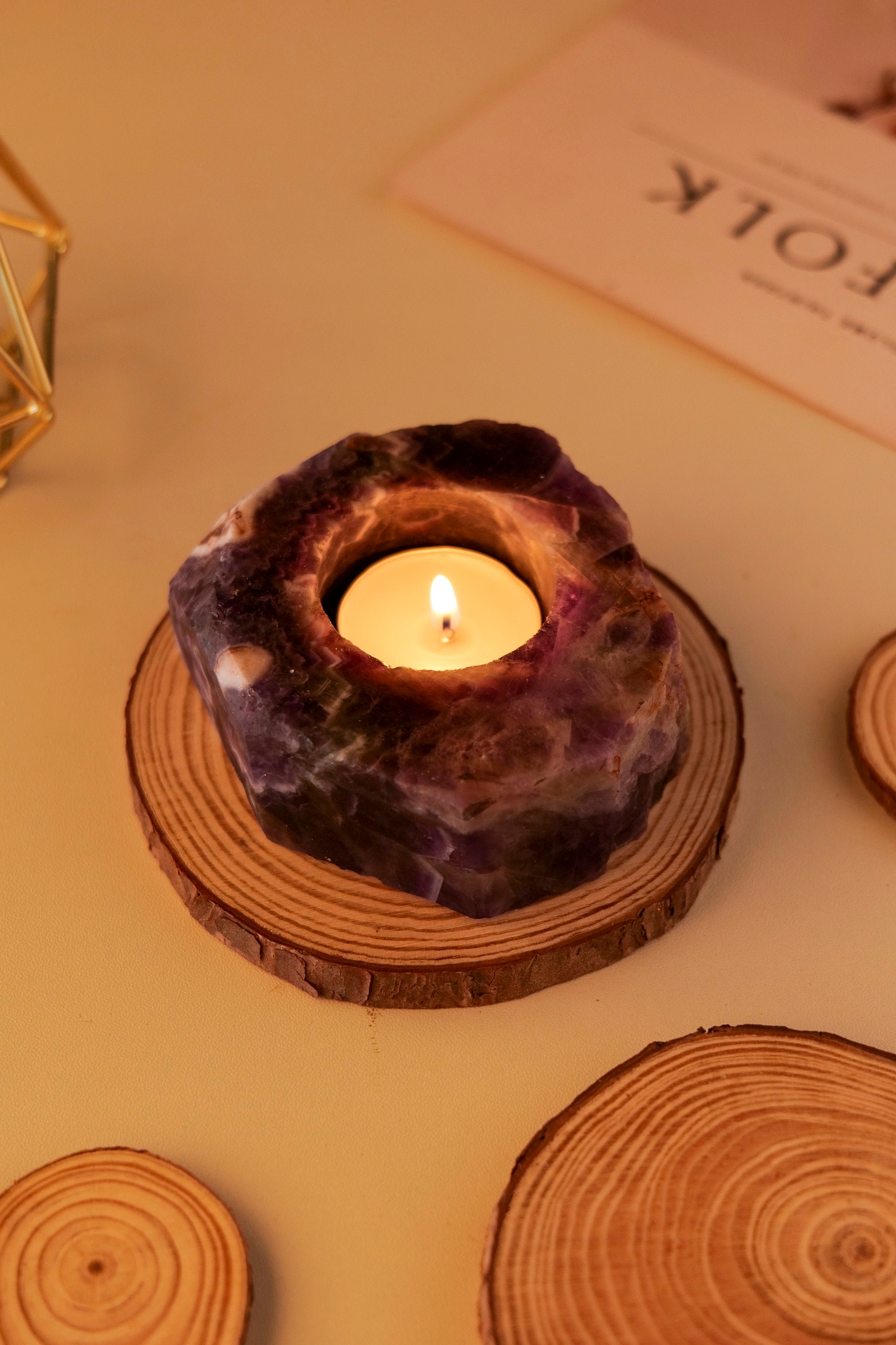 Natural Crystal Candle Holder. Gem Candle Holder.home Crystal Etsy