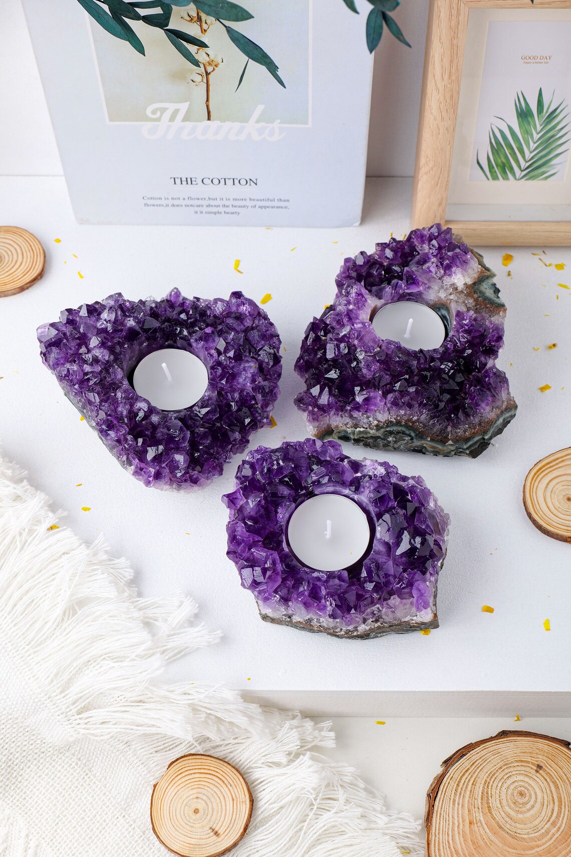 Natural Crystal Candle Holder. Amethyst Cluster Candle Etsy