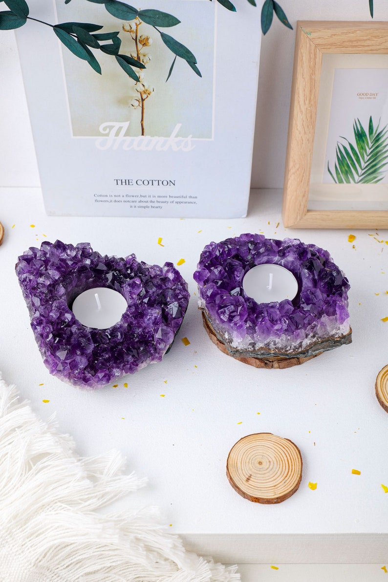 Natural Crystal Candle Holder. Amethyst Cluster Candle Etsy