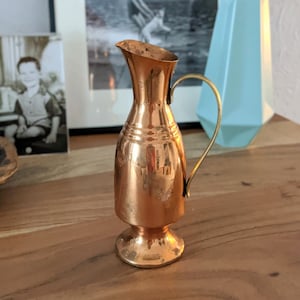 Vintage Small Copper Pitcher Vase Brass Handle Elegant Vintage Decor Copper Kitchenware