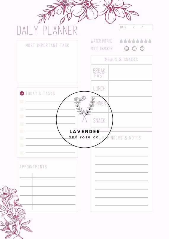 Daily Planner Downloadable Printable Daily Weekly Monthly - Etsy
