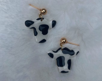 Cow Clay Studs - Clay Earrings - Handmade - Lightweight - Polymer Clay Earrings