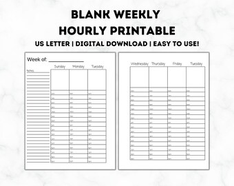 Blank Weekly Hourly Planner Printable