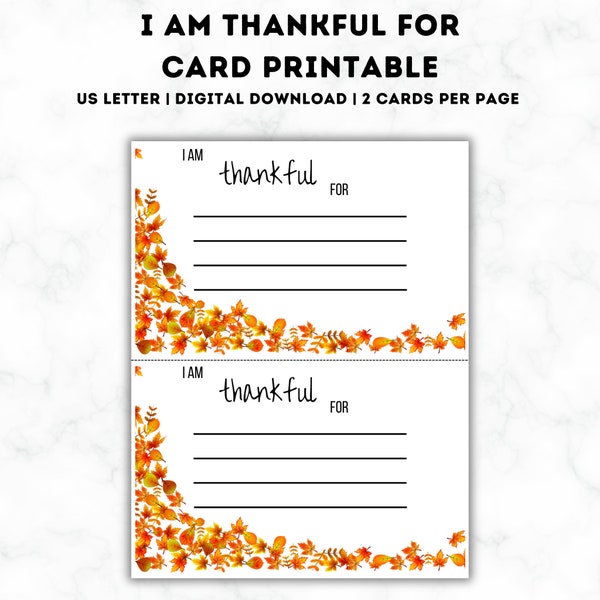 I Am Thankful for Thanksgiving Activity Printable