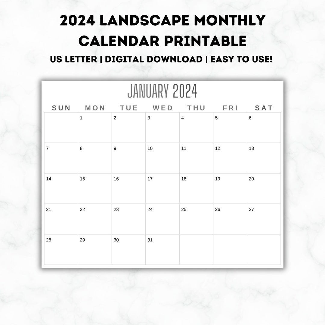Monthly Landscape Calendar Printable, Planner Printable, Printable ...