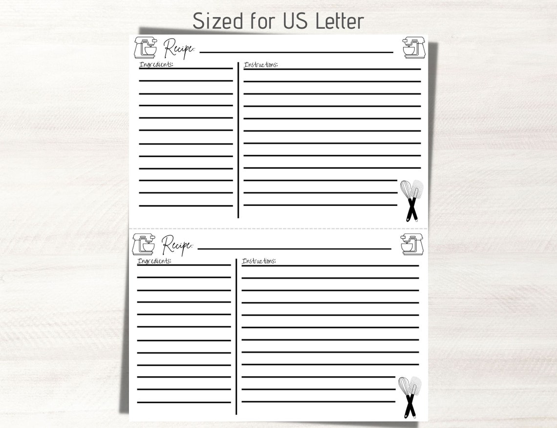 Recipe Card Printable Simple Recipe Cards Recipe Cards - Etsy
