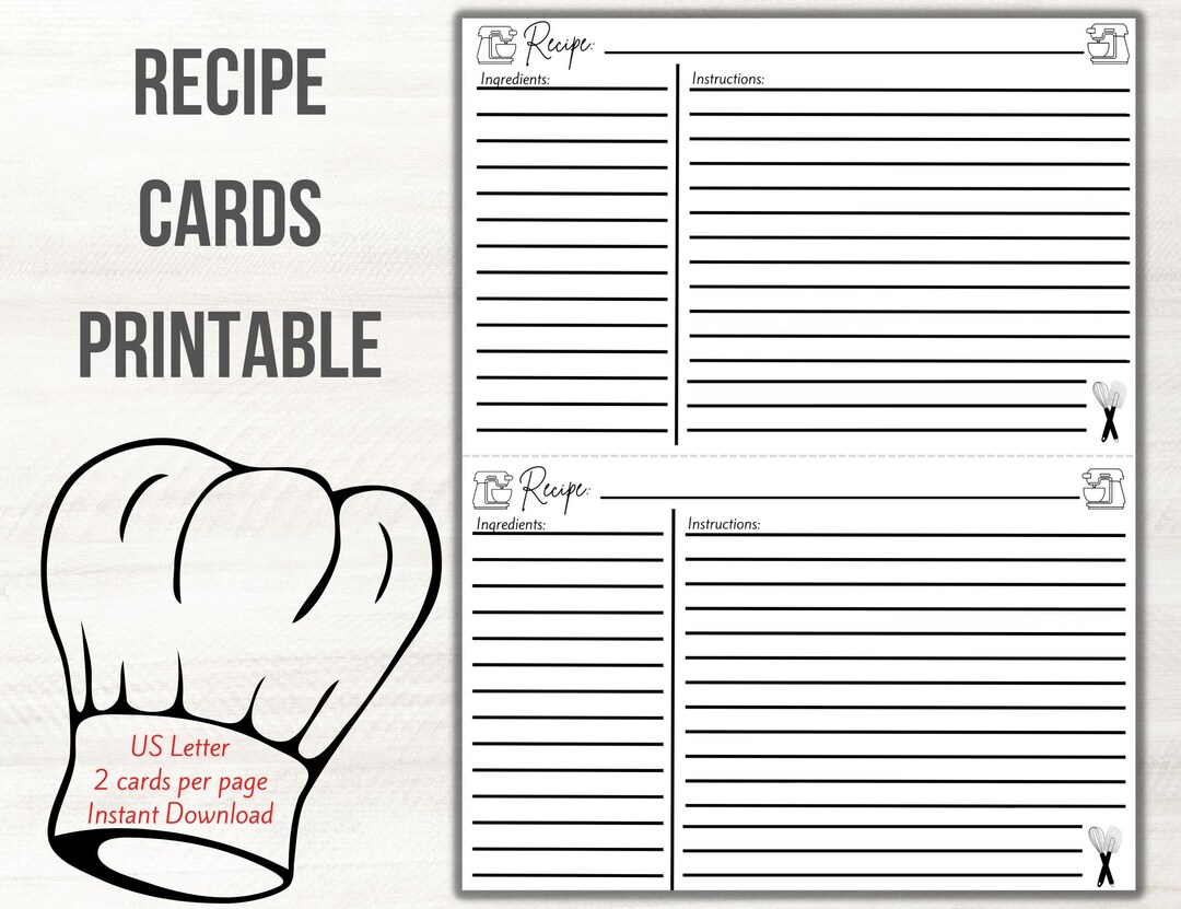 Recipe Card Printable Simple Recipe Cards Recipe Cards - Etsy