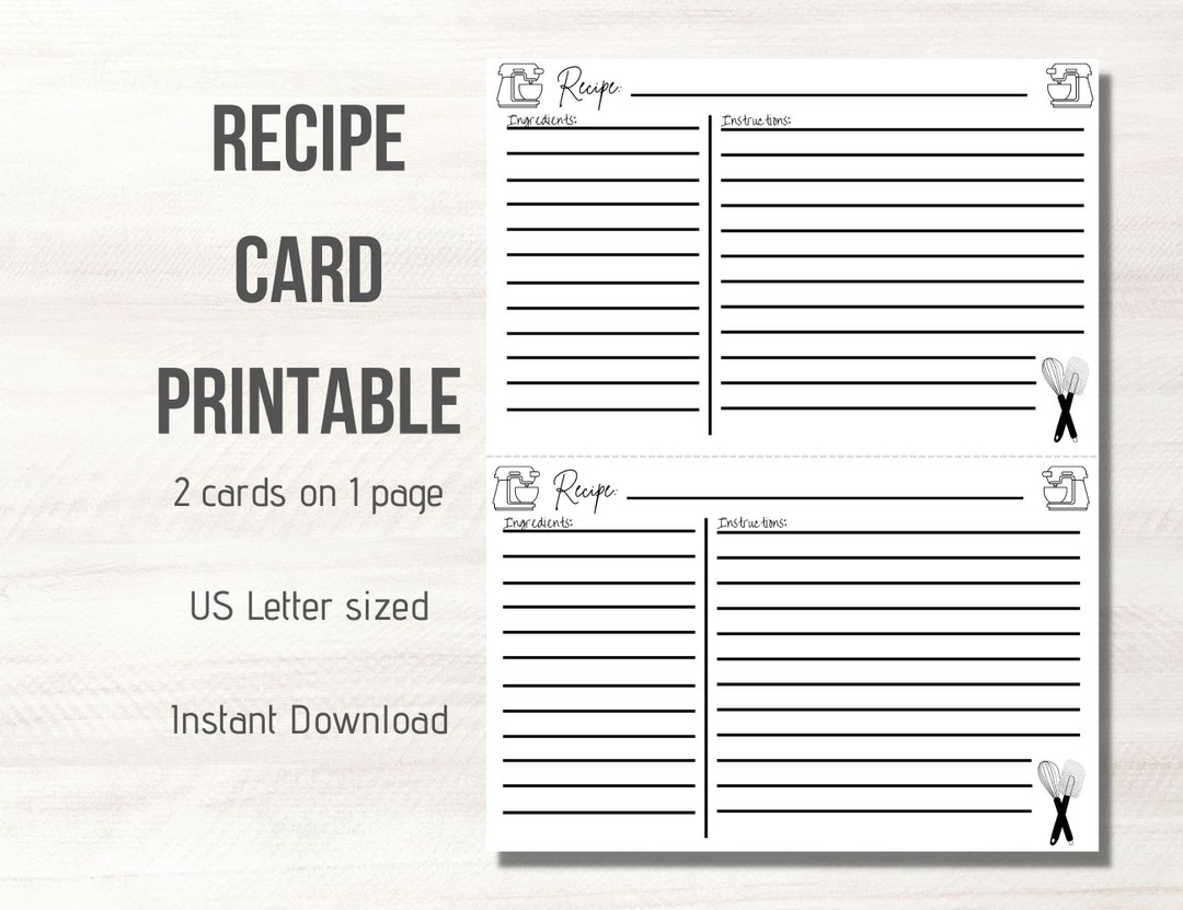Recipe Card Printable Simple Recipe Cards Recipe Cards - Etsy