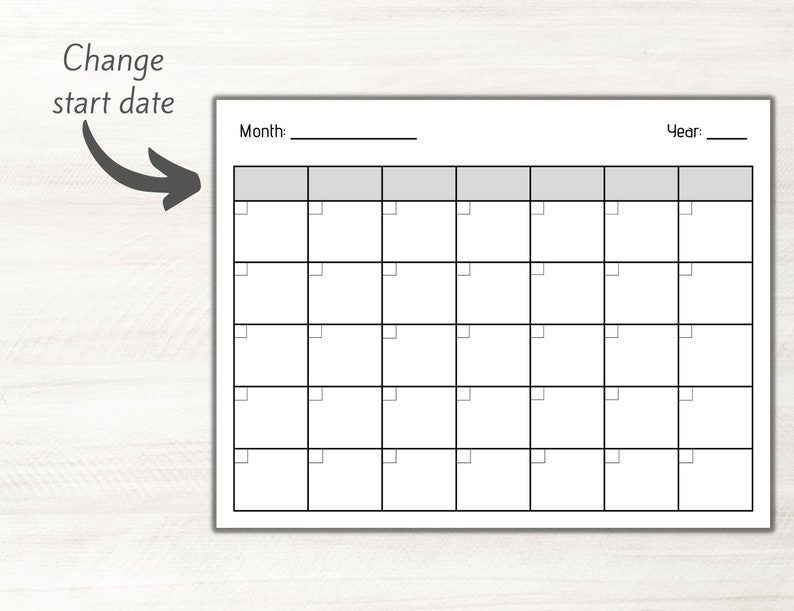 Blank Monthly Calendar Printable Landscape Planner - Etsy