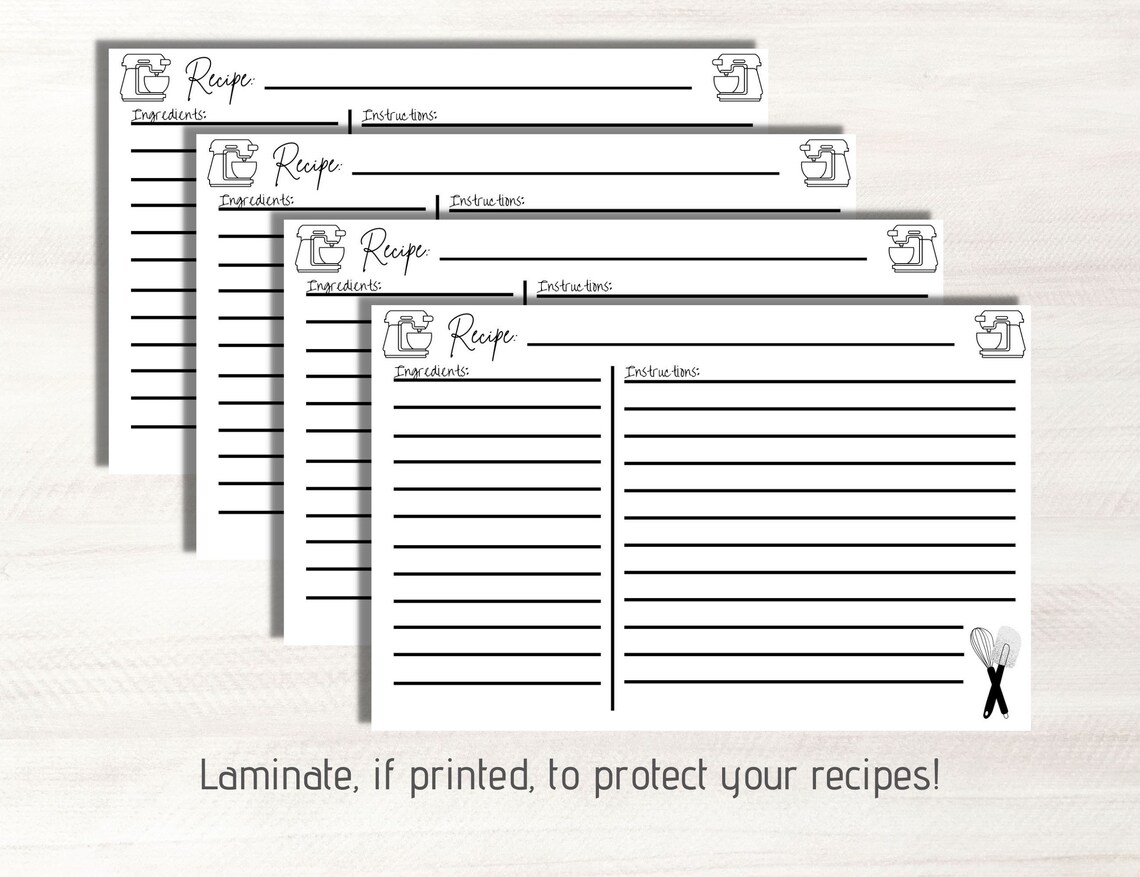 Recipe Card Printable Simple Recipe Cards Recipe Cards - Etsy
