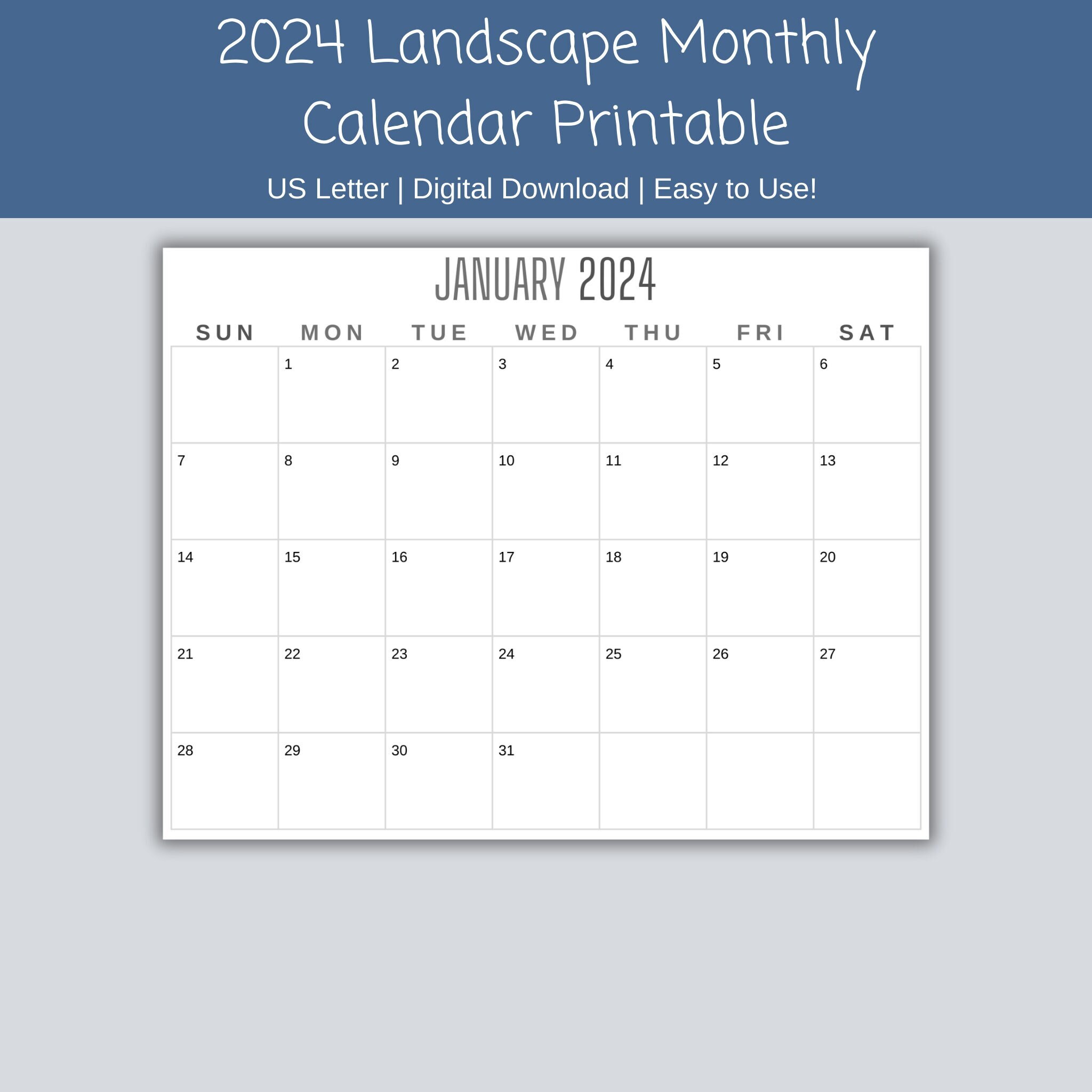 2024 Monthly Landscape Calendar Printable Etsy