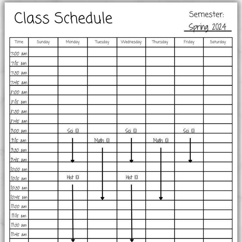 Weekly Class Schedule Printable, College Classes, Semester Tracker, Student Planner, Academic