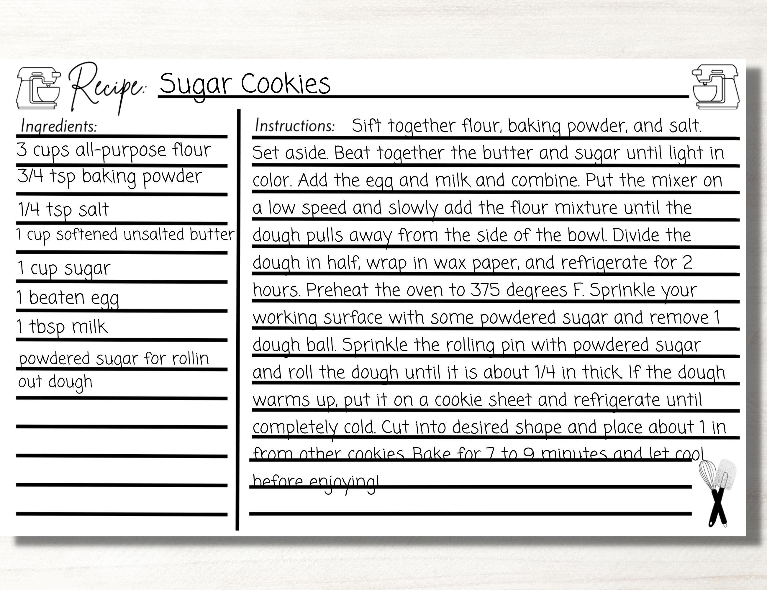 Recipe Card Printable Simple Recipe Cards Recipe Cards - Etsy
