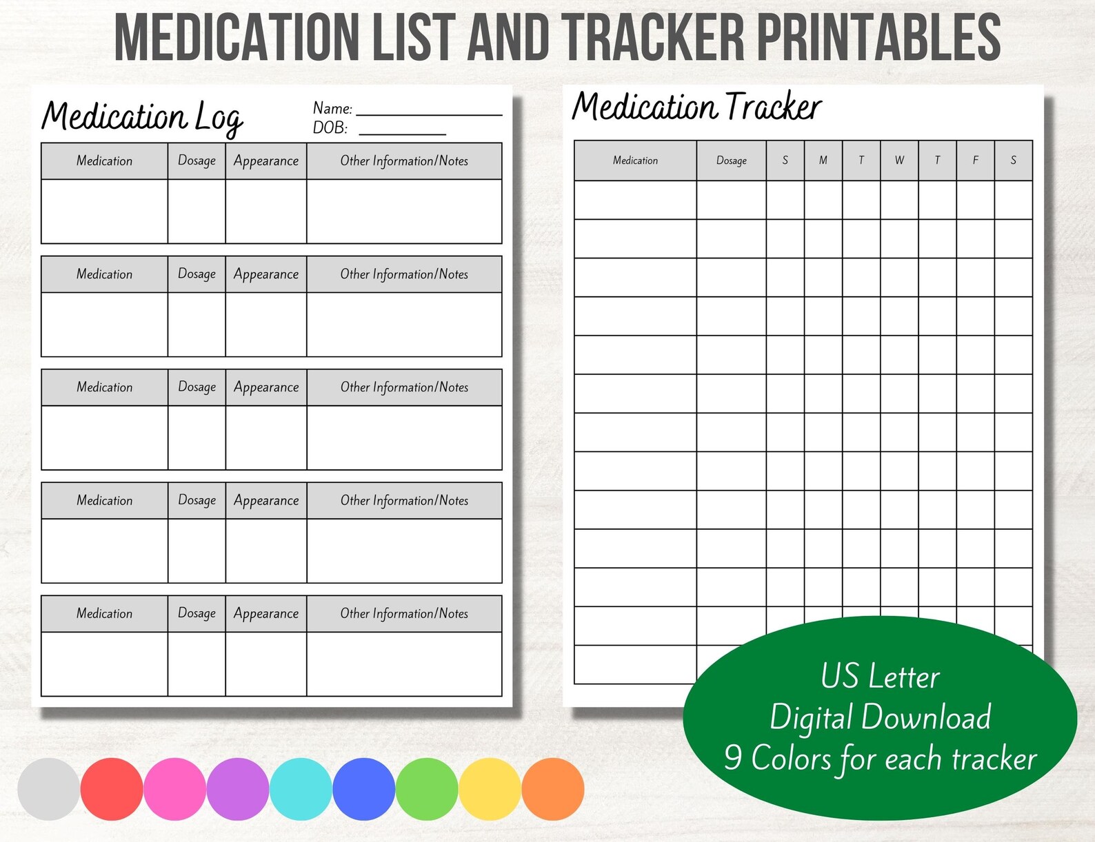 Medication Log Medication Tracker Printable Medications Etsy