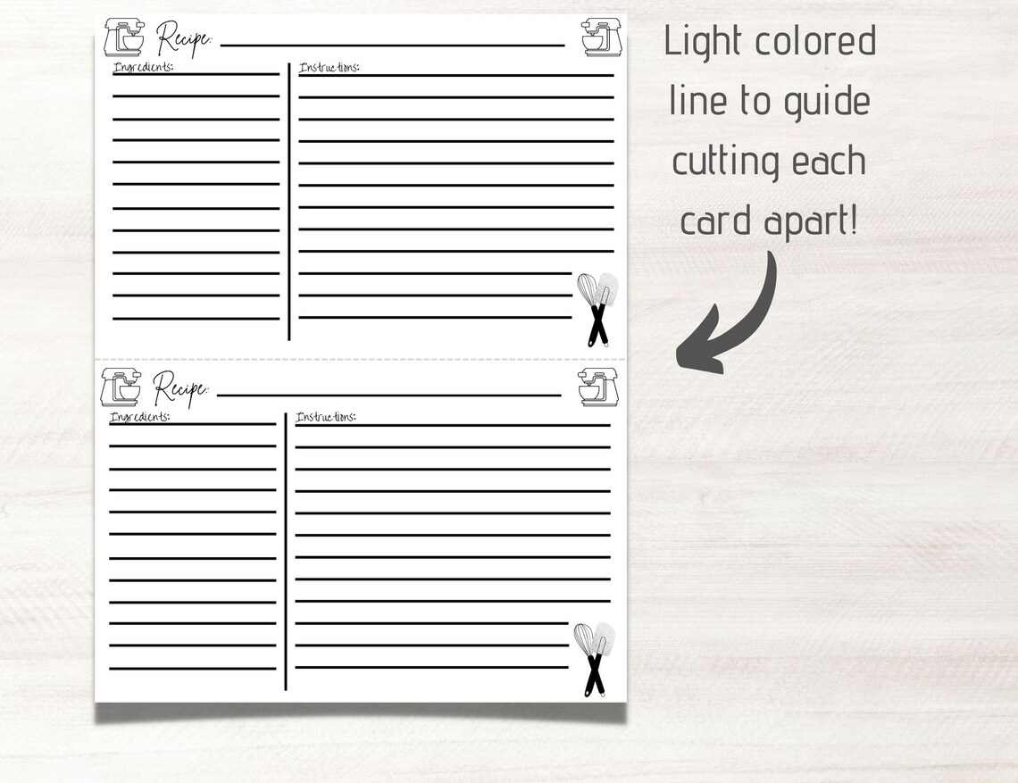 Recipe Card Printable Simple Recipe Cards Recipe Cards - Etsy