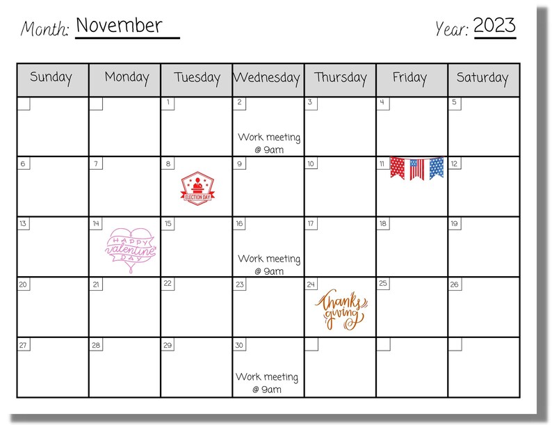 Blank Monthly Calendar Printable Landscape Planner - Etsy