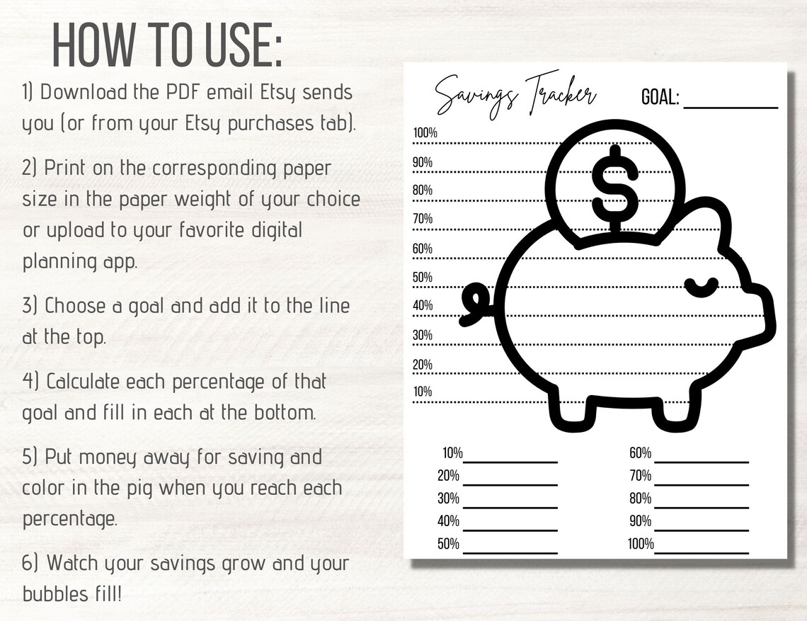 Savings Goal Tracker Printable Piggy Bank Savings Savings Etsy