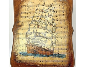 Vintage Decoupage Star Spangled Banner Lyrics Wooden Wall Art Plaque Signed OOAK