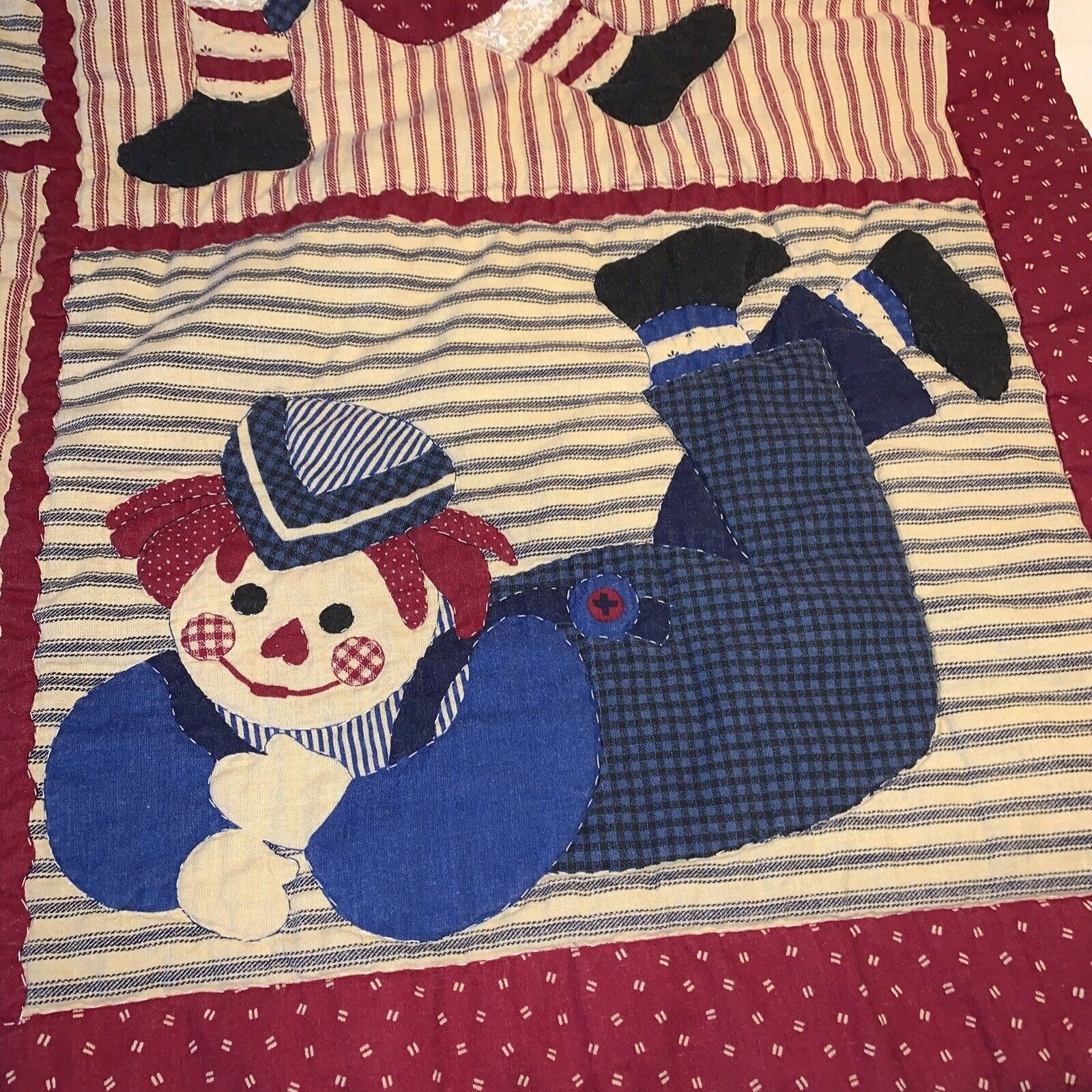 Handmade RAGGEDY ANN & ANDY Baby Quilt Crib Blanket 30” X 30” Vintage