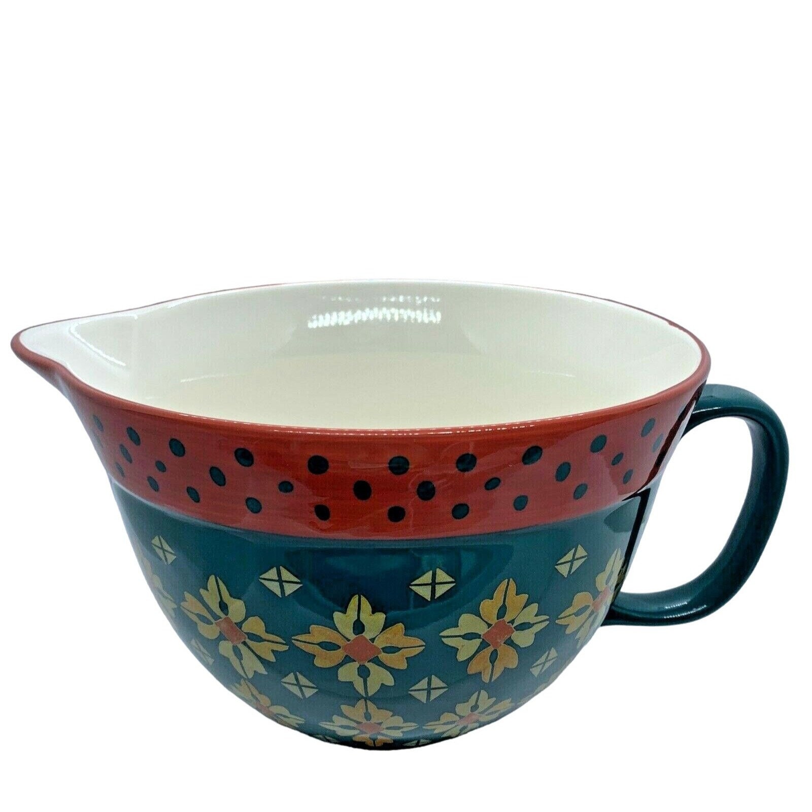 Pioneer Woman Large Mixing Bowl / Polka Dots / Stoneware / Collectible /  Keepsake / Teal / Red / Country Kitchen / Housewarming Gift 