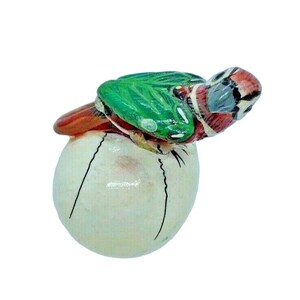 Mexican Handpainted Folk Art Red Green & White Bird Parrot on Egg Signed Small