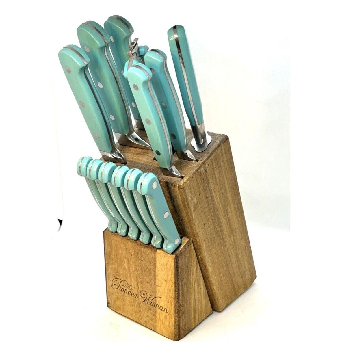 Pioneer Woman Turquoise Cutlery Set of 7 Knives, Sharpener