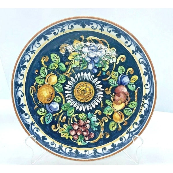 Firenze Italy Handmade Fruit & Floral Ceramic 9" Plate Signed Vintage