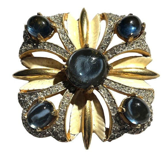 Kenneth Jay Lane Blue & Rhinestone Vintage Square… - image 1
