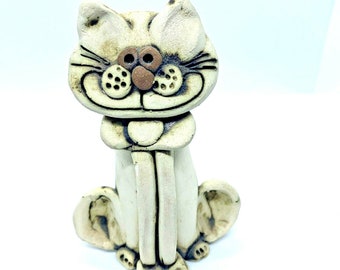 Vintage Grillo Signed Sitting Cat Smiling Handmade 4" Tall