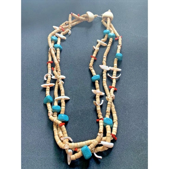 Vintage Three Strand Shell & Mixed Stone Necklace… - image 4