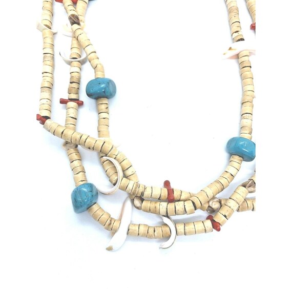 Vintage Three Strand Shell & Mixed Stone Necklace… - image 7