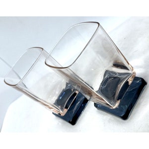 Two Cristal D'Arques Disaronno Amaretto Pink & Blue Square Barware Glasses MCM