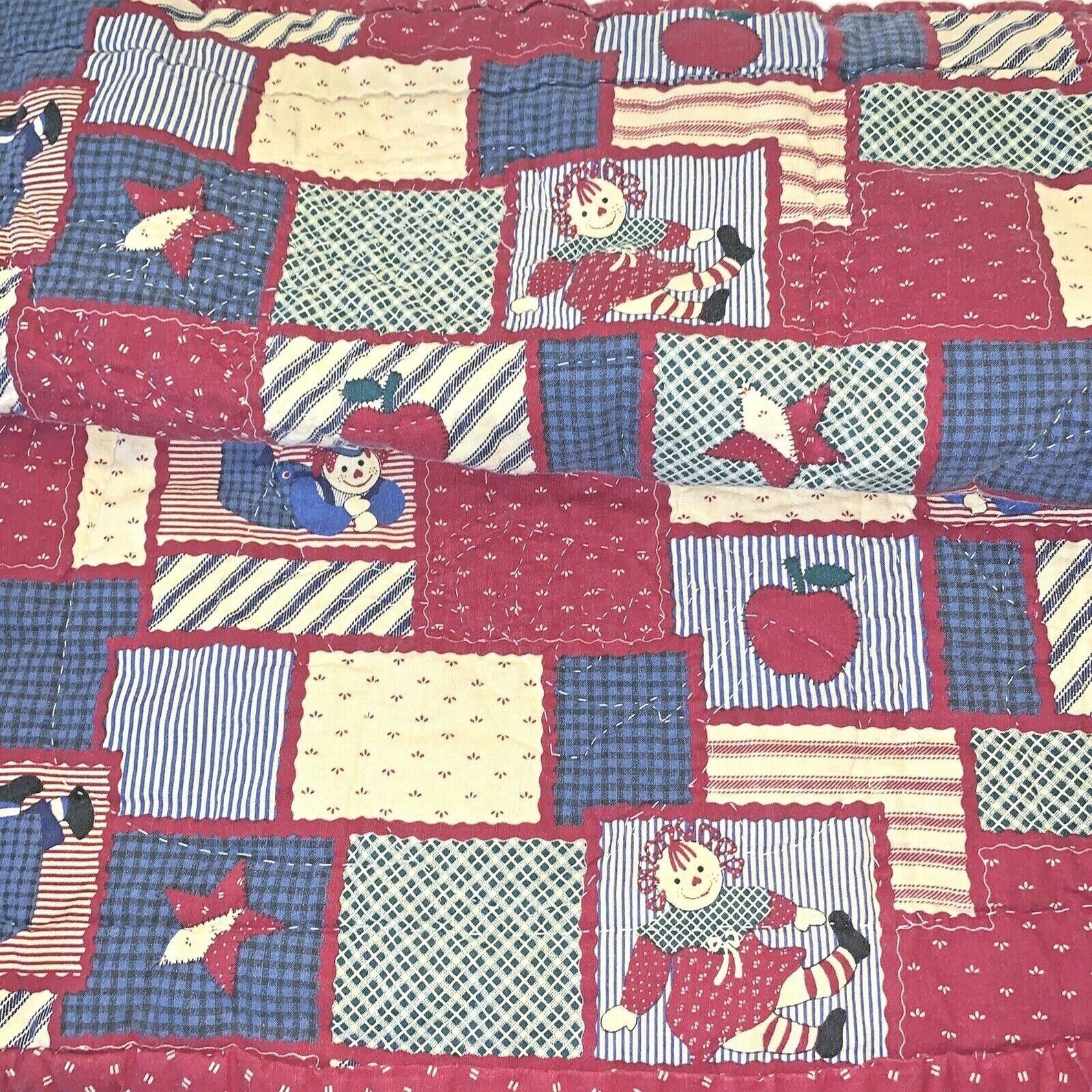 Handmade RAGGEDY ANN & ANDY Baby Quilt Crib Blanket 30” X 30” Vintage