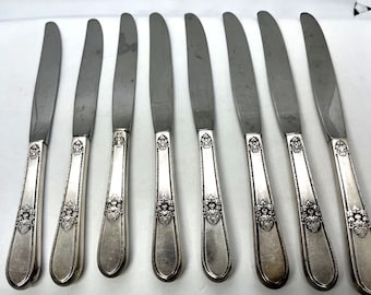 Eight 1847 Rogers Bros ADORATION Silverplated Dinner Knives