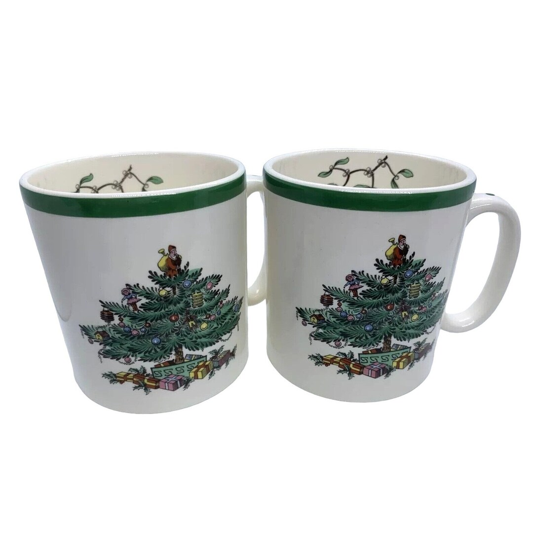 Pair SPODE Christmas Tree Coffee Cocoa Mugs S3324 Made in Etsy