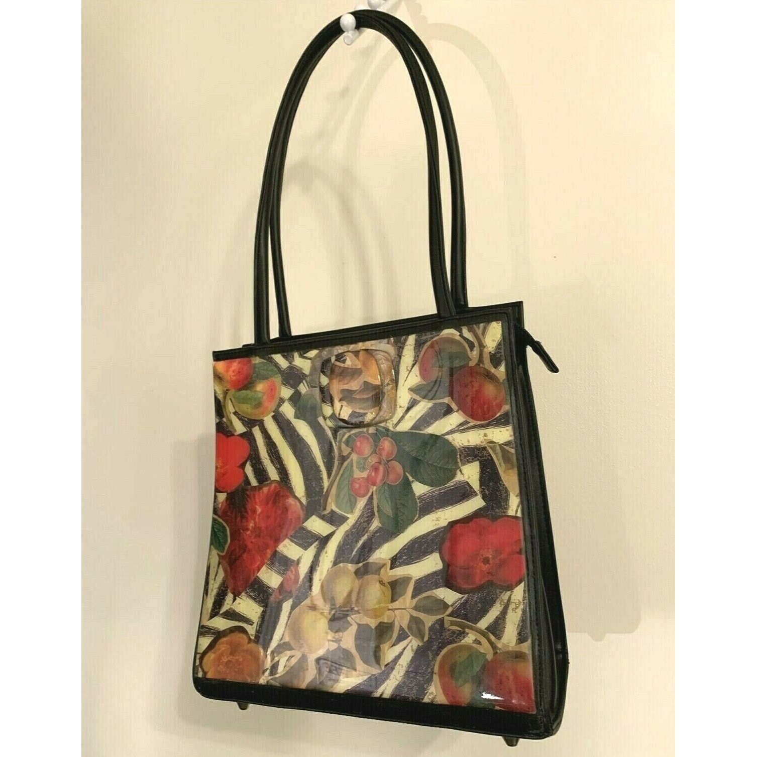 Vintage Angela Frascone Black Leather Apples Floral Resin Handbag NWOT ...