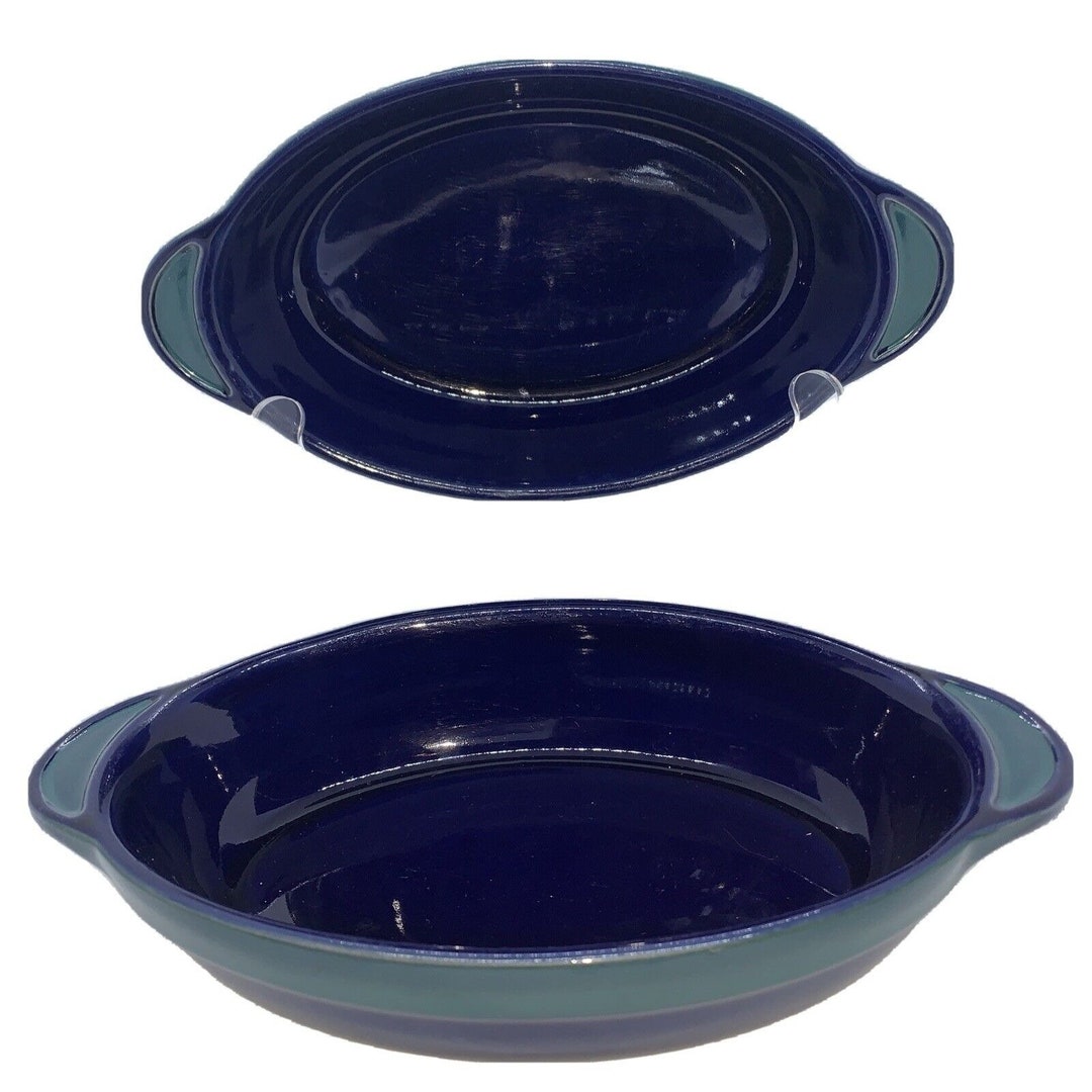 Two Denby regatta Blue and Green Individual Au Gratin Dishes 9 Vintage