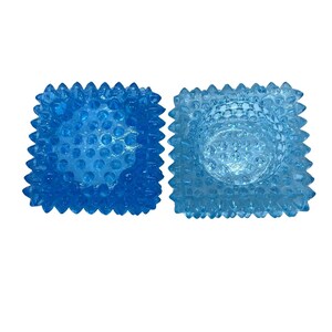 Two  Blue & LT Blue Fenton Glass Spiked Hobnail Tea Light Candle Holders Vintage