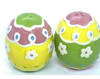 Easter Egg Salt & Pepper Shaker Set Painted Ceramic