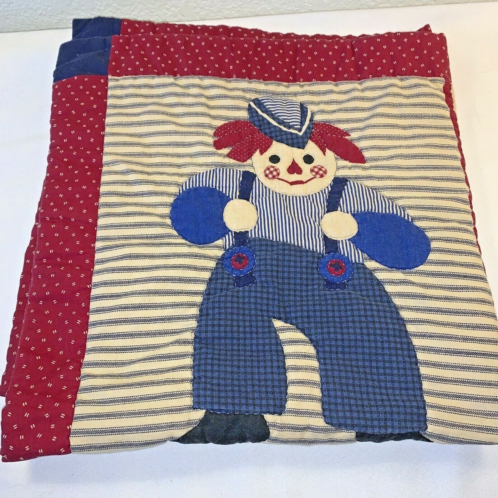 Handmade RAGGEDY ANN & ANDY Baby Quilt Crib Blanket 30” X 30” Vintage